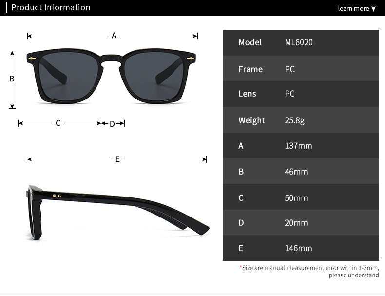 (6 Pack) Square Plastic Sunglasses 6020