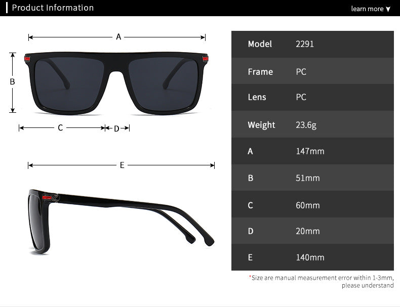 (6 Pack) Plastic Flattop Square Sunglasses 2291