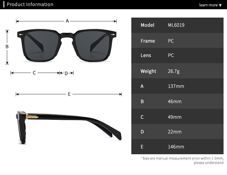 (6 Pack) Square Plastic Sunglasses 6019