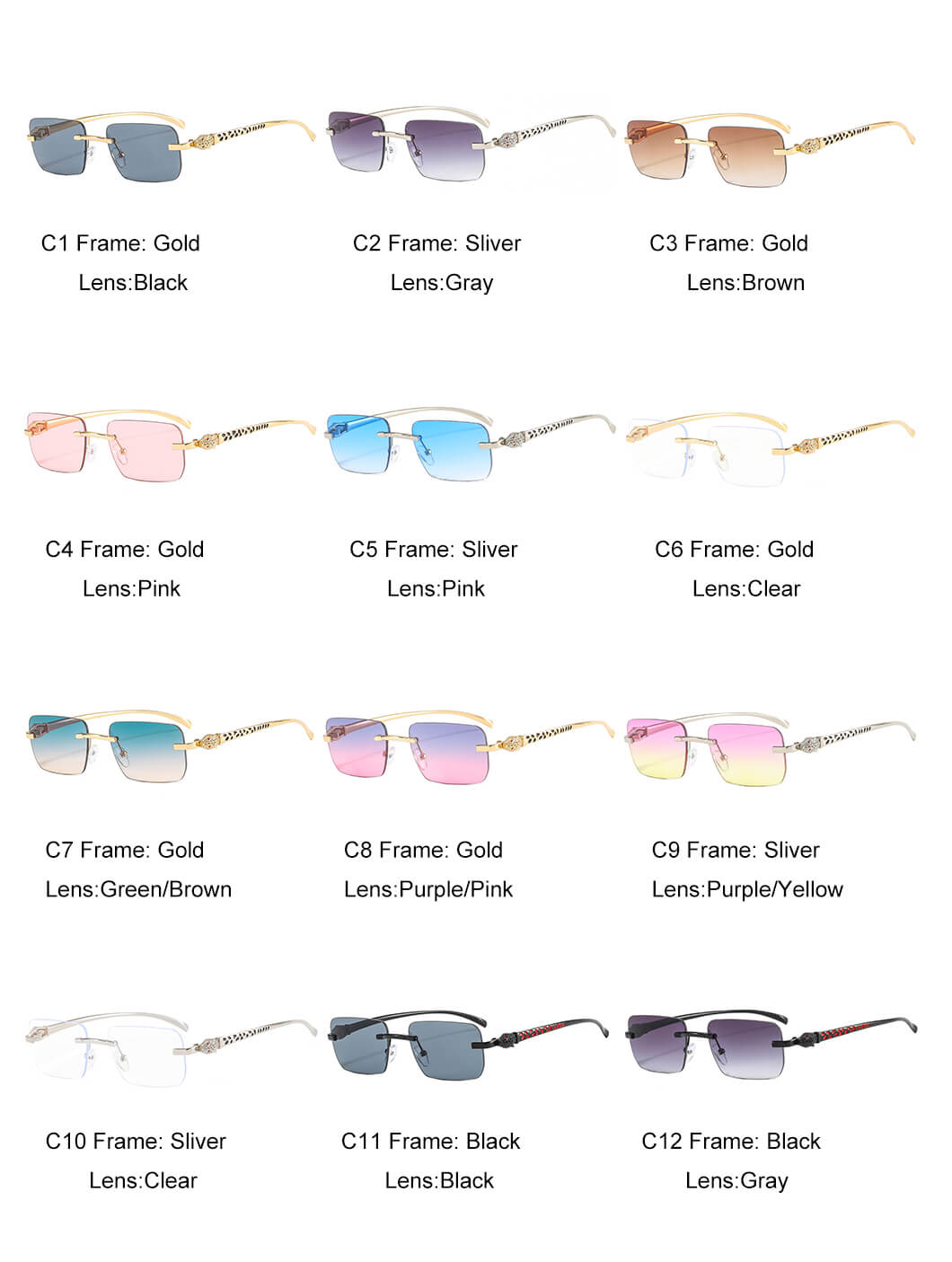 (6 Pack) Rimless Leopard Sunglasses 6060