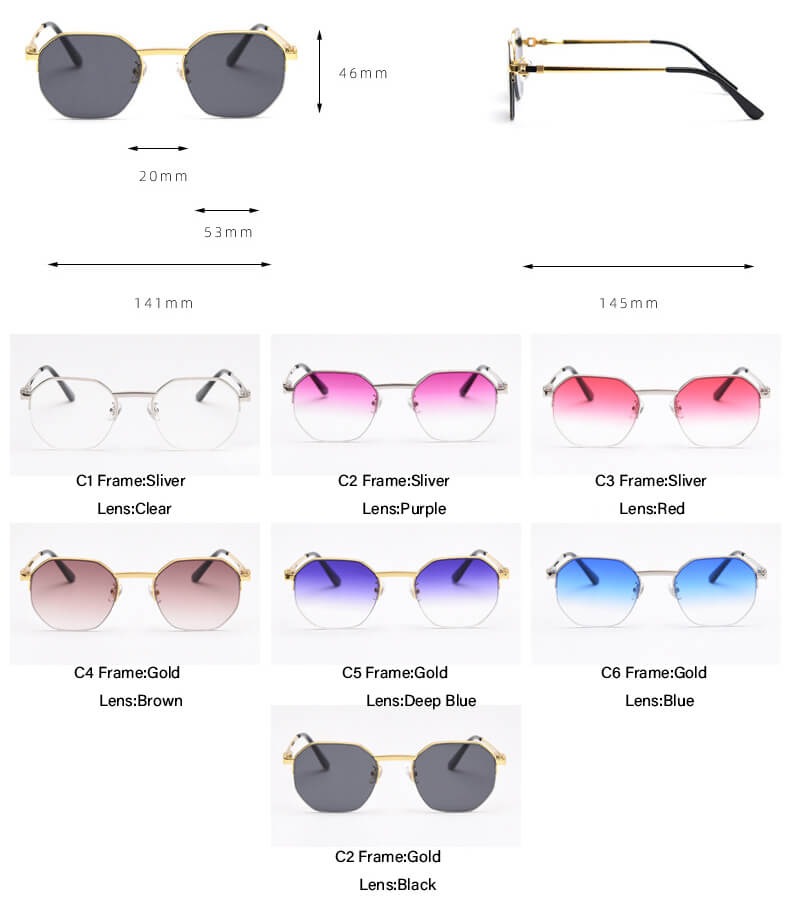 (6 Pack) Half-Frame Sunglasses D075