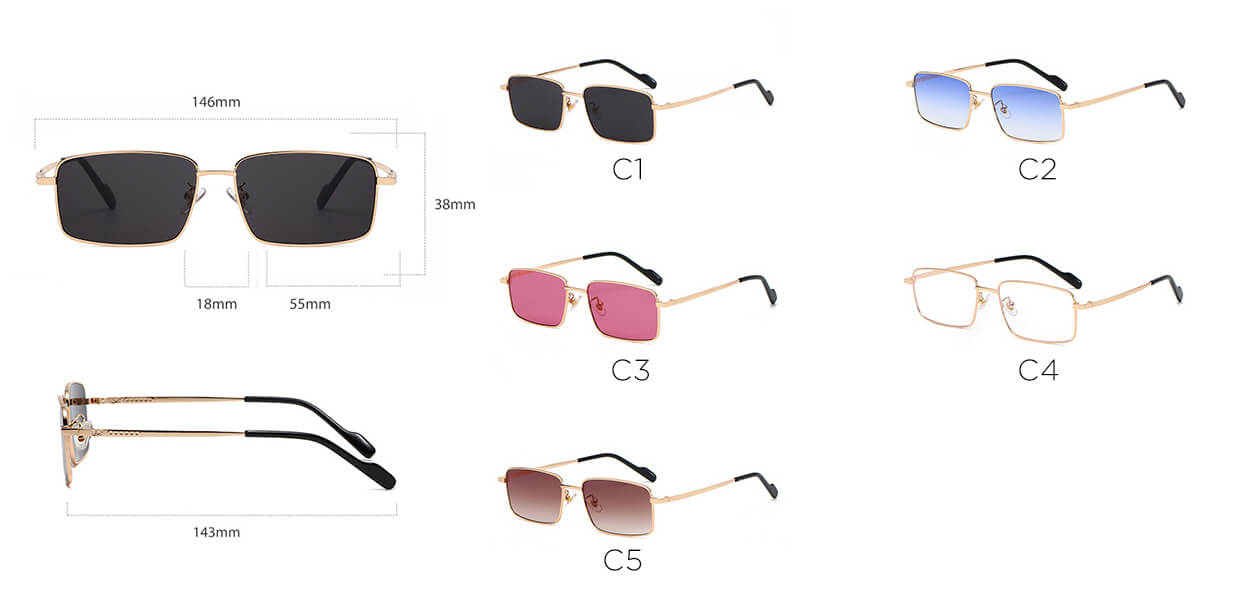 (6 Pack) Rectangular Metal Sunglasses S715