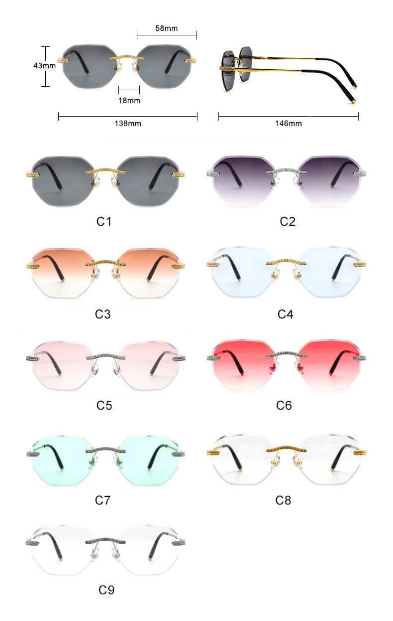 (6 Pack) Rimless Rhinestone Sunglasses 2015