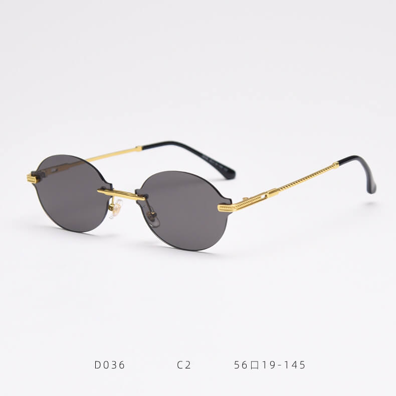 D036 Oval Rimless Sunglasses Black