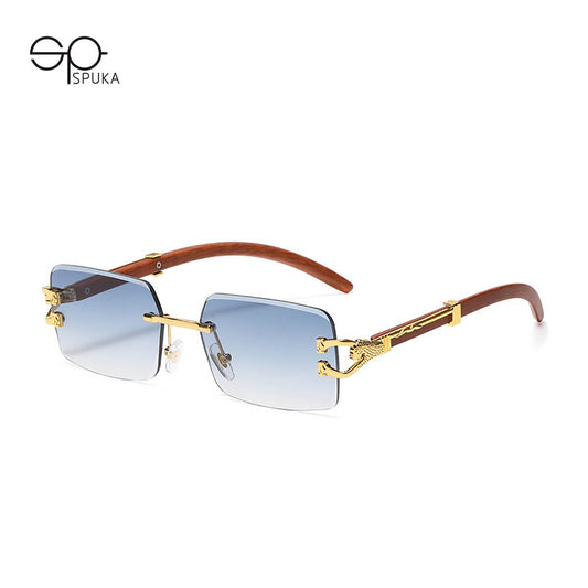 S8034 Leopard Rectangular Rimless Sunglasses