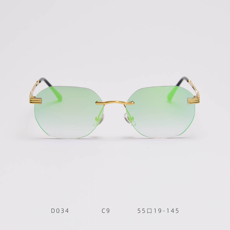 D034 Aviator Rimless Sunglasses Green Flash