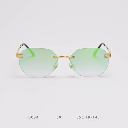 D034 Aviator Rimless Sunglasses Green Flash