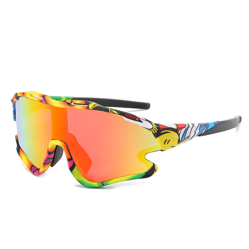 8303 Oversized Sports Sunglasses Colorful-Red Flash