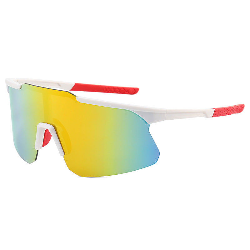 9328 Oversized Sports Sunglasses White-Red Flash