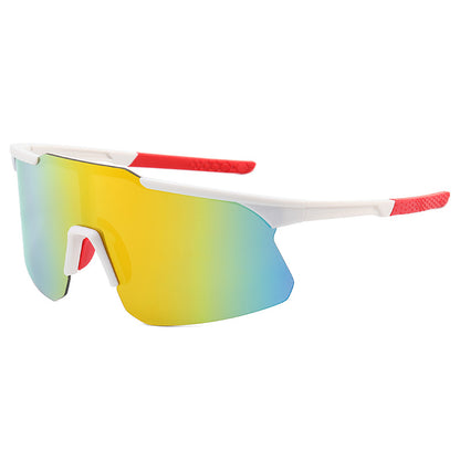 9328 Oversized Sports Sunglasses White-Red Flash