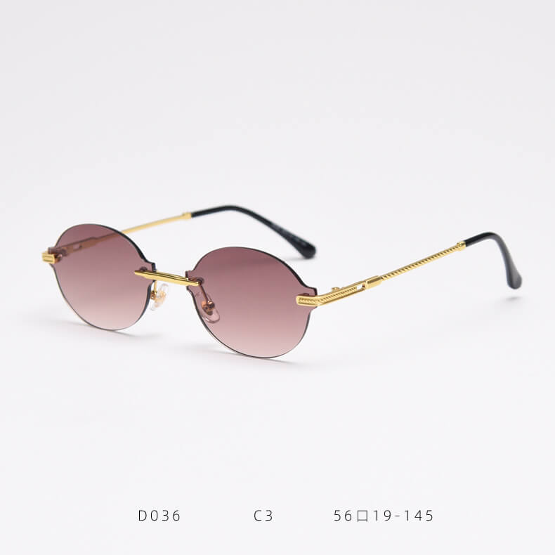 D036 Oval Rimless Sunglasses Brown Fade