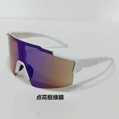 8304 Oversized Sports Sunglasses White-Green Flash