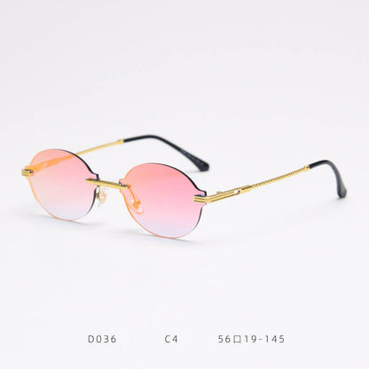 D036 Oval Rimless Sunglasses Red Flash