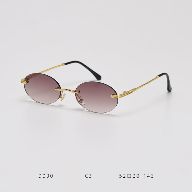 D030 Oval Rimless Sunglasses Brown Fade