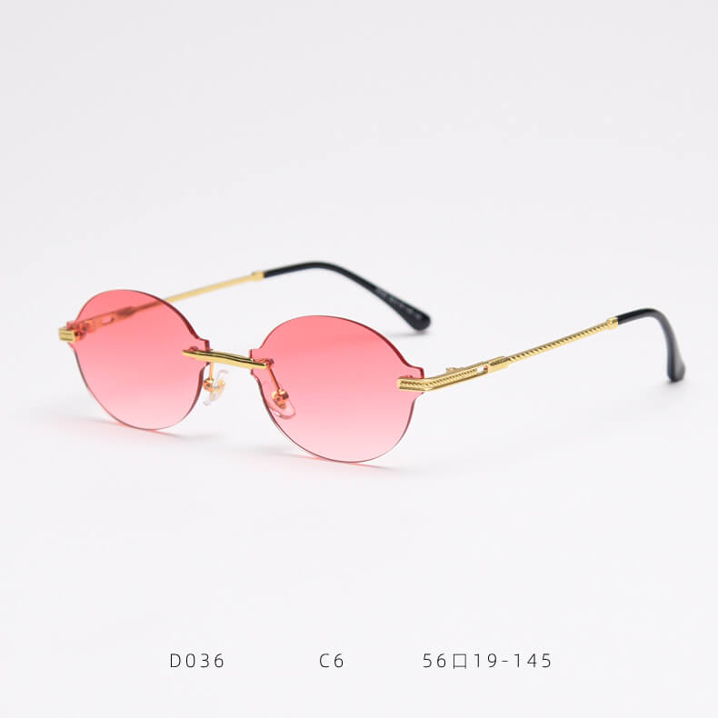 D036 Oval Rimless Sunglasses Red Fade