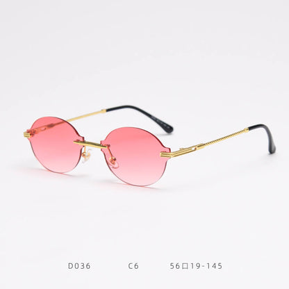 D036 Oval Rimless Sunglasses Red Fade