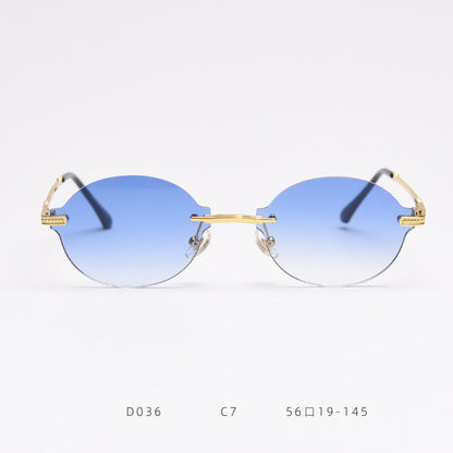 D036 Oval Rimless Sunglasses Blue Fade