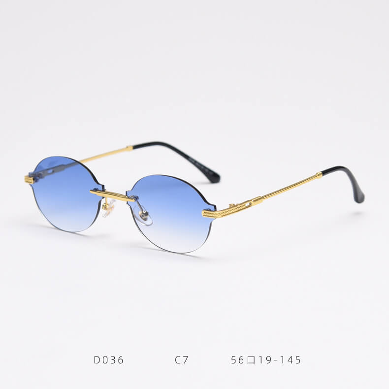 D036 Oval Rimless Sunglasses Blue Fade