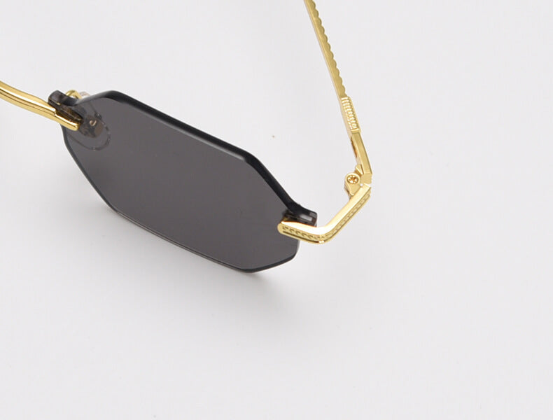 D035 Octagon Rimless Sunglasses Green Flash