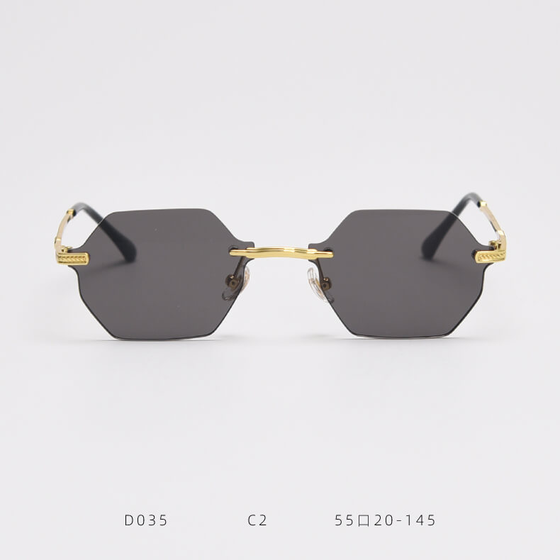D035 Octagon Rimless Sunglasses Black