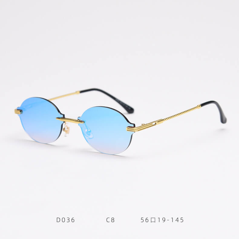 D036 Oval Rimless Sunglasses Blue Flash