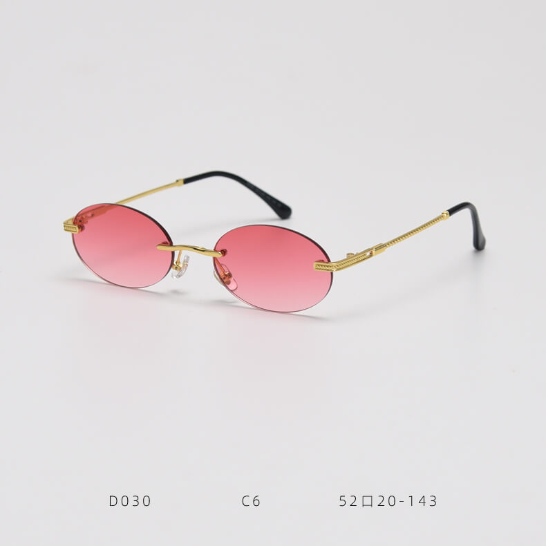 D030 Oval Rimless Sunglasses Red Fade