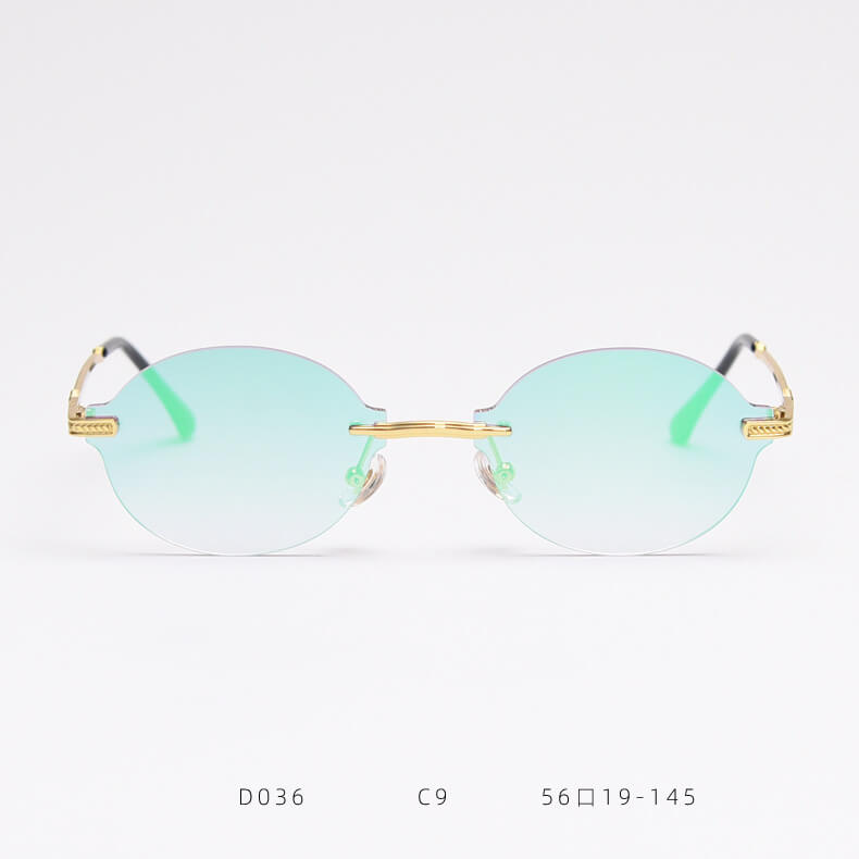 D036 Oval Rimless Sunglasses Green Flash