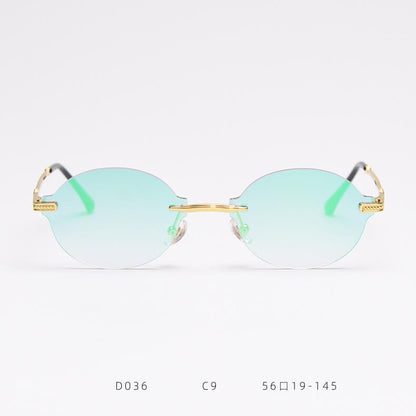 D036 Oval Rimless Sunglasses Green Flash