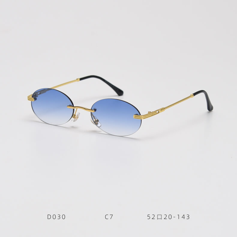 D030 Oval Rimless Sunglasses Blue Fade