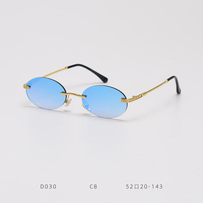 D030 Oval Rimless Sunglasses Blue Flash