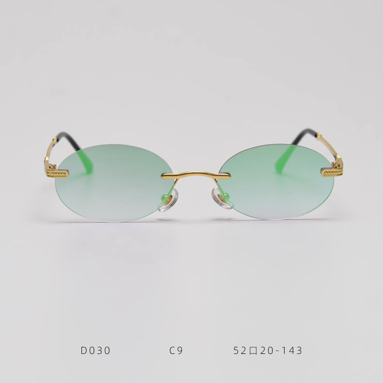 D030 Oval Rimless Sunglasses Green Flash