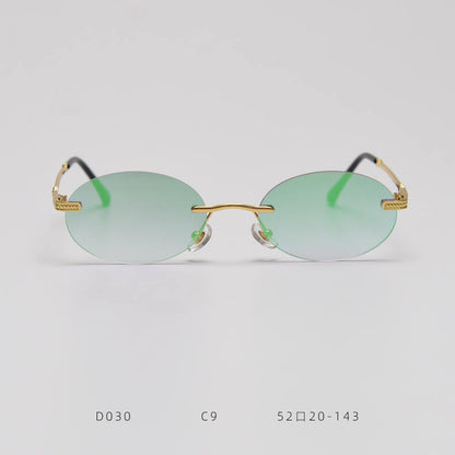 D030 Oval Rimless Sunglasses Green Flash