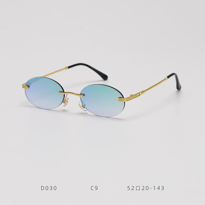 D030 Oval Rimless Sunglasses Green Flash