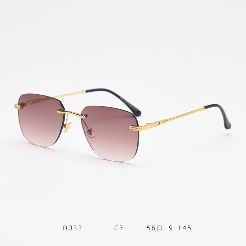 D033 Aviator Rimless Sunglasses Brown Fade