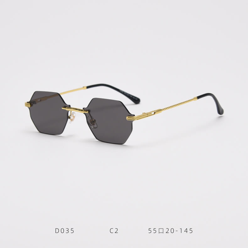 D035 Octagon Rimless Sunglasses Black
