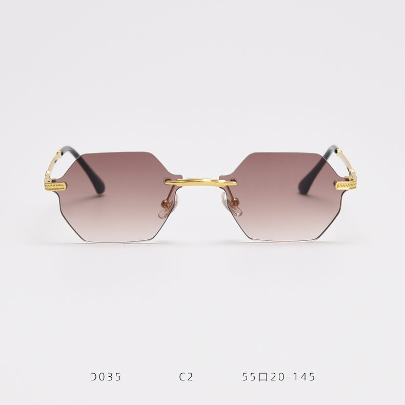 D035 Octagon Rimless Sunglasses Brown Fade