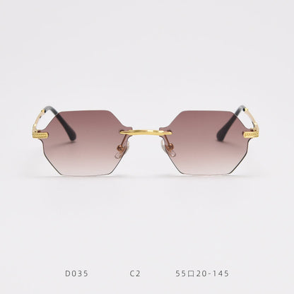 D035 Octagon Rimless Sunglasses Brown Fade