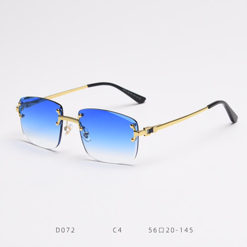 D072 Luxury Rimless Sunglasses Gold-Blue Fade