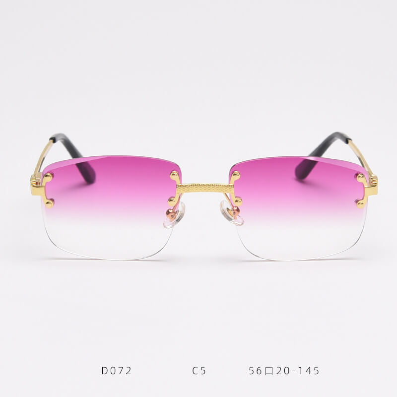 D072 Luxury Rimless Sunglasses Gold-Blue Fade