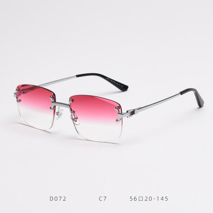 D072 Luxury Rimless Sunglasses Silver-Red Fade