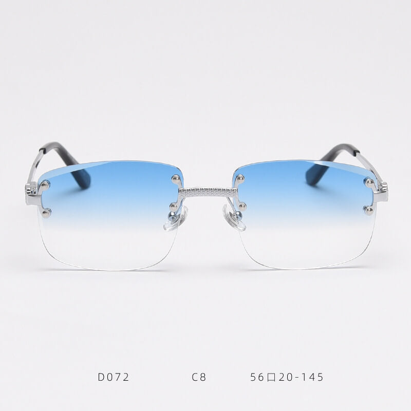 D072 Luxury Rimless Sunglasses Silver-Red Fade