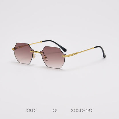 D035 Octagon Rimless Sunglasses Brown Fade