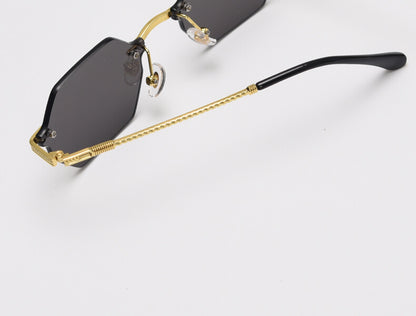D035 Octagon Rimless Sunglasses Green Flash