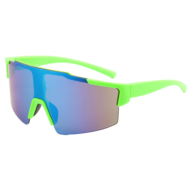 8304 Oversized Sports Sunglasses Green-Blue Flash