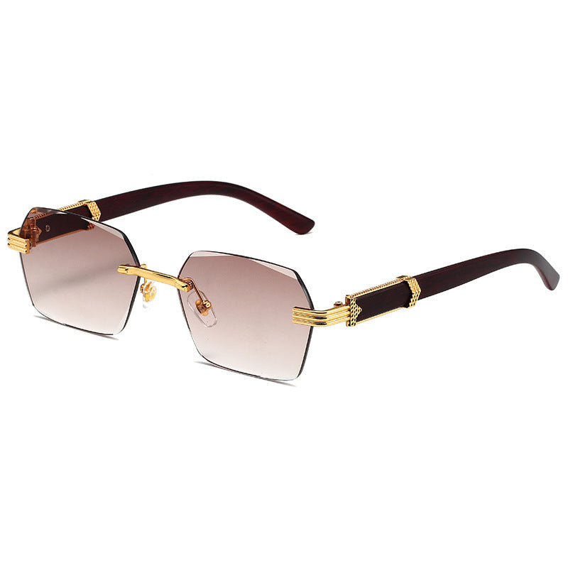 5367 Hexagonal Rimless Sunglasses Brown Fade