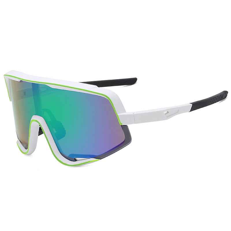 8229 Oversized Sports Sunglasses White-Green Flash