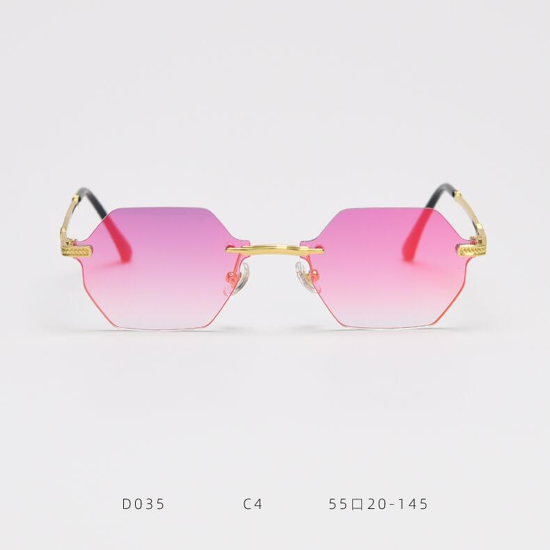 D035 Octagon Rimless Sunglasses Red Flash