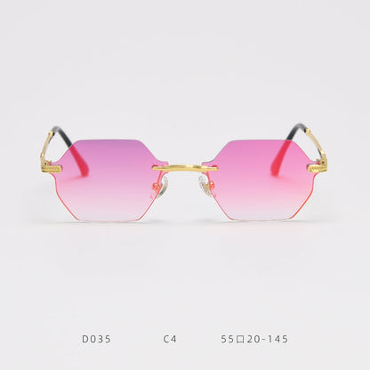 D035 Octagon Rimless Sunglasses Red Flash