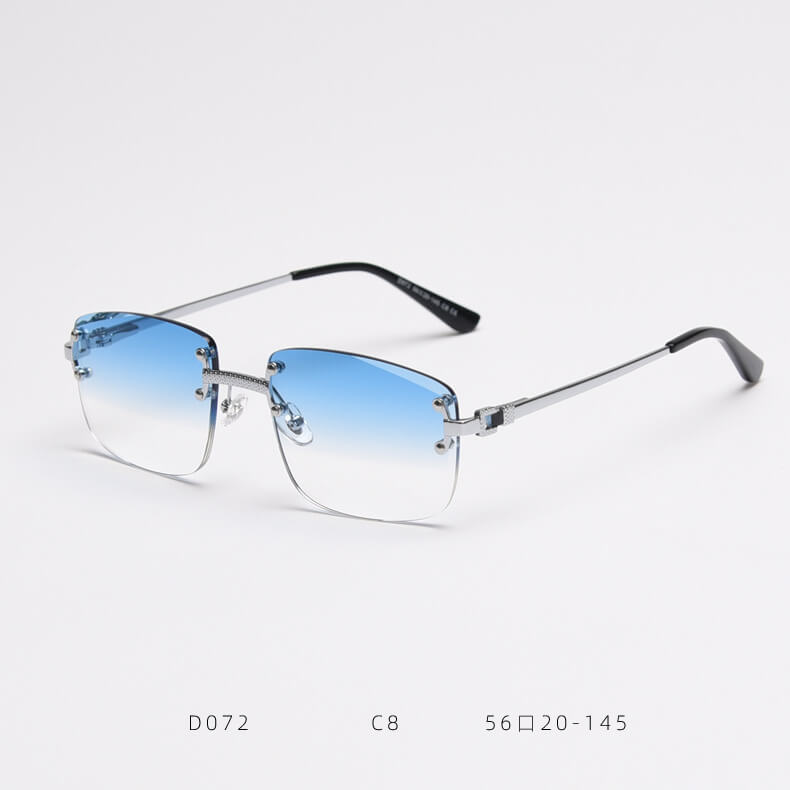 D072 Luxury Rimless Sunglasses Silver-Blue Fade