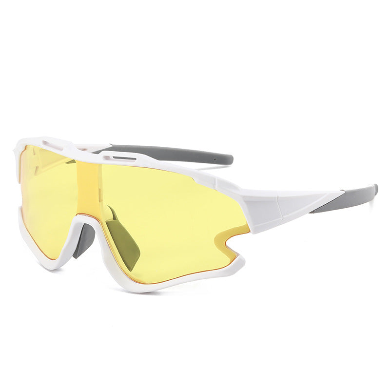 8303 Oversized Sports Sunglasses White-Yellow